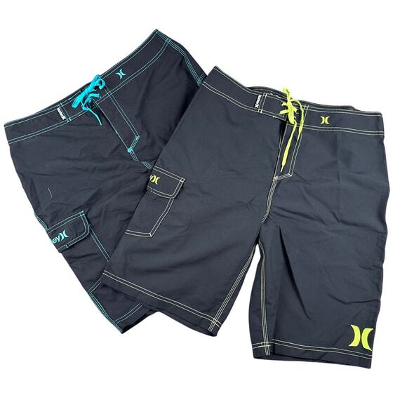 Hurley BUNDLE One and Only Boardshort 22" Men's Swimwear Black Cyan/Yellow Sz 32 - Picture 1 of 7